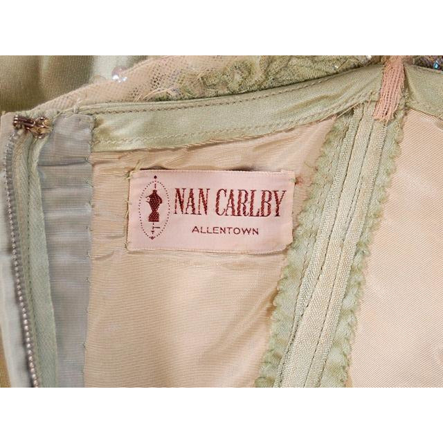 Vintage Green Silk/ Sequins Party Dress Nan Carlby 1950 38-30-Free Petal Skirt Cart2cart Nan Carlby