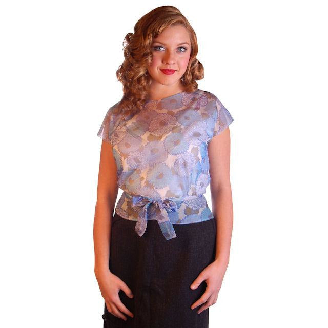 Vintage Blouse Sheer Blue Nylon W/ Peplum 1950S 34" Bust Women's The Best Vintage Clothingq
