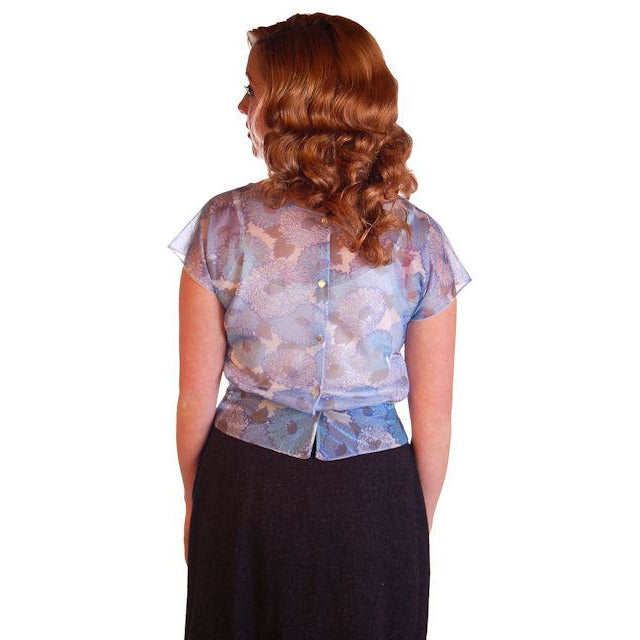 Vintage Blouse Sheer Blue Nylon W/ Peplum 1950S 34" Bust Women's The Best Vintage Clothingq