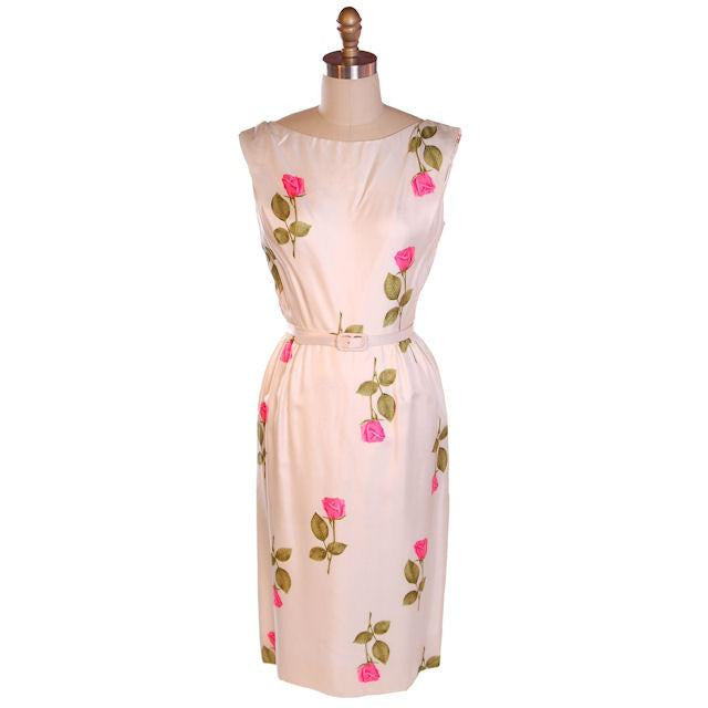 Vintage Fitted Silk Roses Day Dress Nat Kaplan NOS 1950S 34-25-38 – The ...
