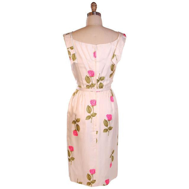 Vintage Fitted Silk Roses Day Dress Nat Kaplan NOS 1950S 34-25-38 Women's Nat Kaplan
