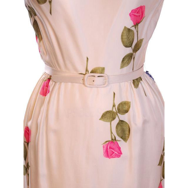 Vintage Fitted Silk Roses Day Dress Nat Kaplan NOS 1950S 34-25-38 Women's Nat Kaplan