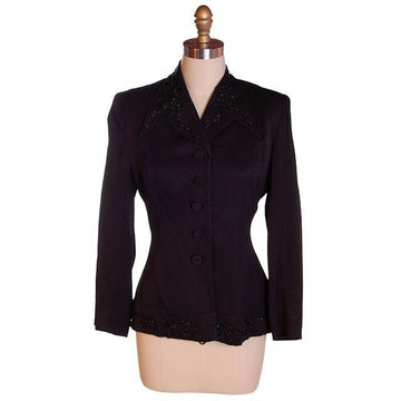 Vintage Beaded Jacket Black Gabardine Stunning 1940S  36" Bust 28" Waist - The Best Vintage Clothing
 - 1