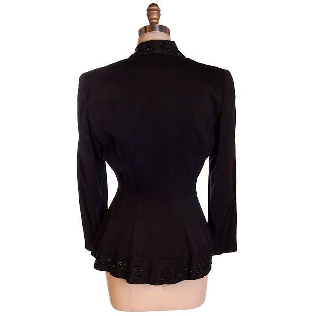 Vintage Beaded Jacket Black Gabardine Stunning 1940S 36" Bust 28" Waist Cart2cart The Best Vintage Clothing