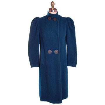 Vintage Textured Wool Coat Deep Turquoise Huge Shoulders 1930S M-L - The Best Vintage Clothing
 - 1