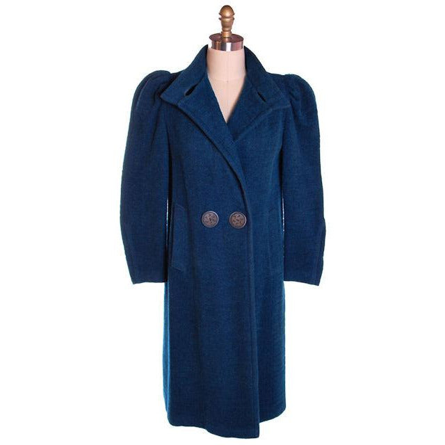 Vintage Textured Wool Coat Deep Turquoise Huge Shoulders 1940S M-L Cart2cart The Best Vintage Clothing