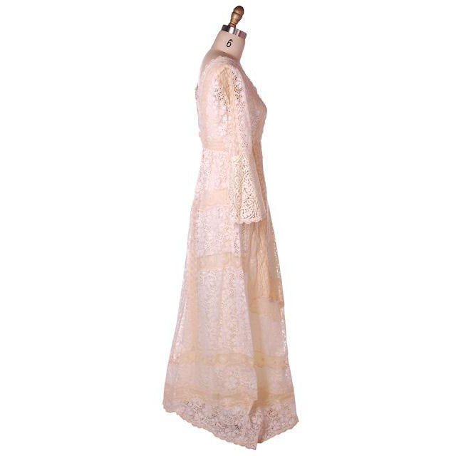 Vintage Cream Lace & Applique Wedding Dress Empire Waist 1970s Gunne Sax Style S/M Women's The Best Vintage Clothing