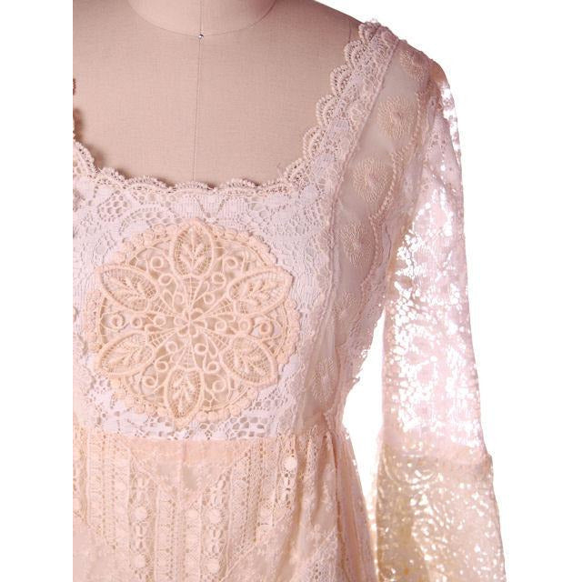 Vintage Cream Lace & Applique Wedding Dress Empire Waist 1970s Gunne Sax Style S/M Women's The Best Vintage Clothing