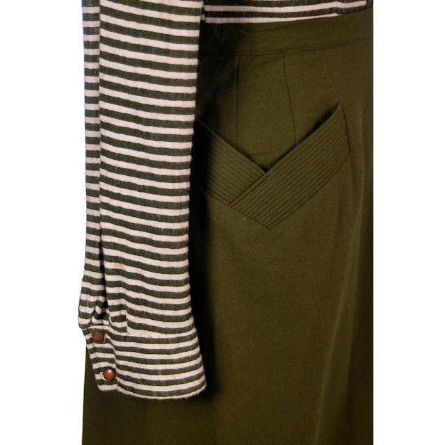 Vintage Knit Top & Matching Skirt Green/White Susan Thomas 1940s New Look 35-26-44 Cart2cart Susan Thomas