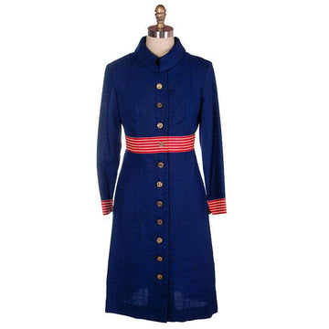 Vintage Navy Linen Coat/Dress Red/White Trim Nautical 1970s 35-28-38 Cart2cart The Best Vintage Clothing