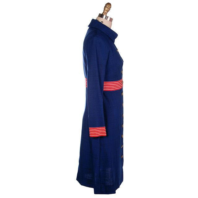 Vintage Navy Linen Coat/Dress Red/White Trim Nautical 1970s 35-28-38 Cart2cart The Best Vintage Clothing