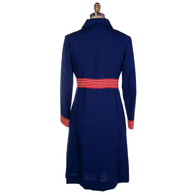 Vintage Navy Linen Coat/Dress Red/White Trim Nautical 1970s 35-28-38 Cart2cart The Best Vintage Clothing
