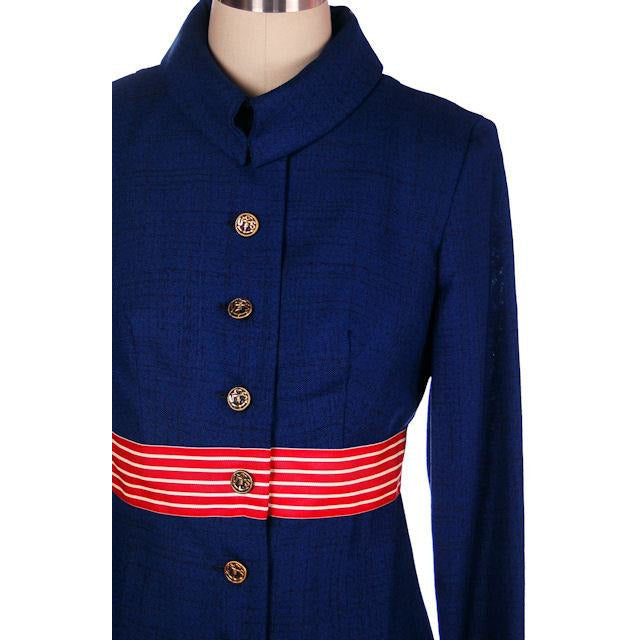 Vintage Navy Linen Coat/Dress Red/White Trim Nautical 1970s 35-28-38 Cart2cart The Best Vintage Clothing