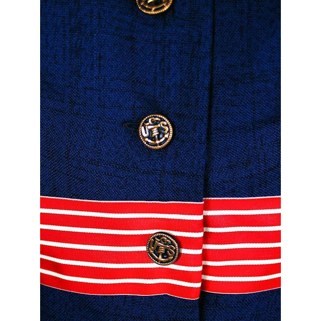 Vintage Navy Linen Coat/Dress Red/White Trim Nautical 1970s 35-28-38 Cart2cart The Best Vintage Clothing
