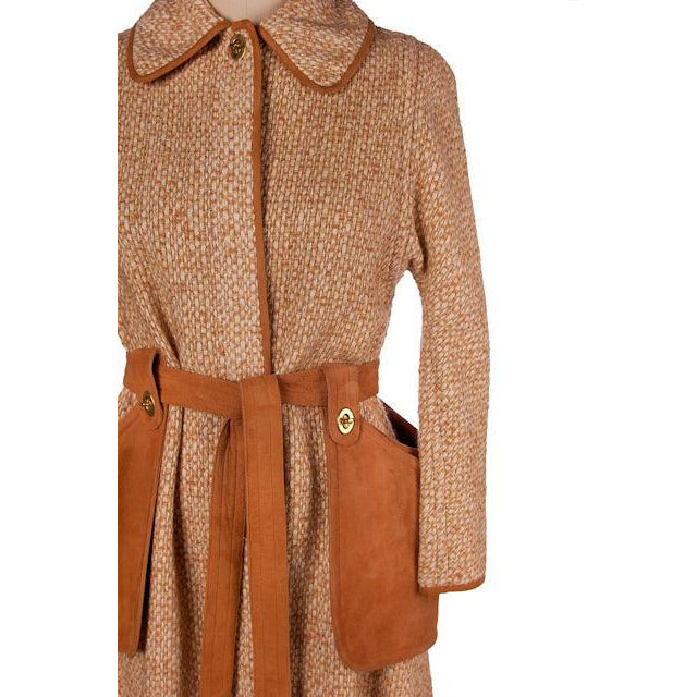 Vintage Ladies Coat Tweed & Leather Great Pockets Bonnie Cashin 1970s Women's,New Arrivals Bonnie Cashin