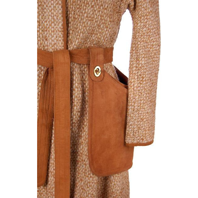 Vintage Ladies Coat Tweed & Leather Great Pockets Bonnie Cashin 1970s Women's,New Arrivals Bonnie Cashin
