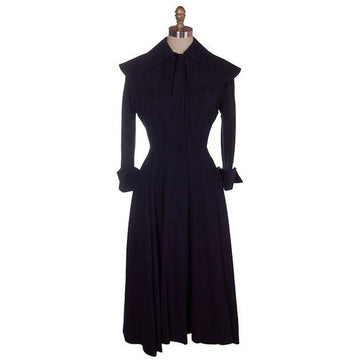 Vintage Navy Blue Crepe Cape Collar Coat Full Skirt Pink Lining 1940s 36-25-Free Women's,New Arrivals Saks Fifth Ave