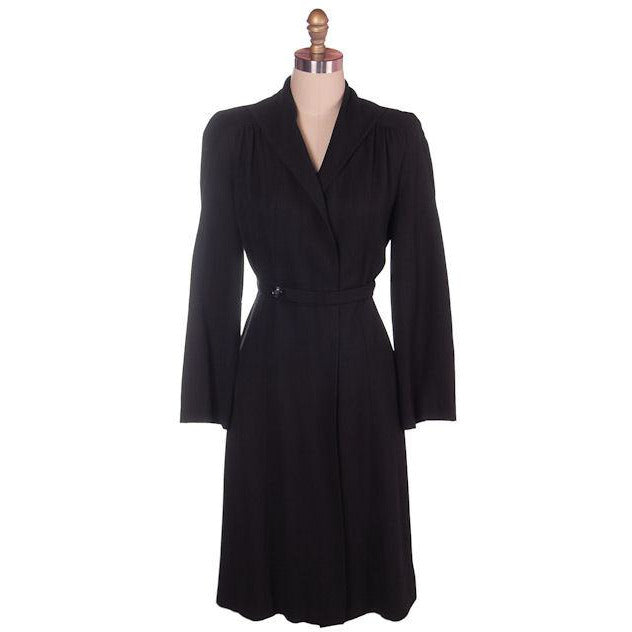 Vintage Ladies Coat Black Faille Lightweight 1940s Unique Front 34-28-38 Women's,New Arrivals The Best Vintage Clothing