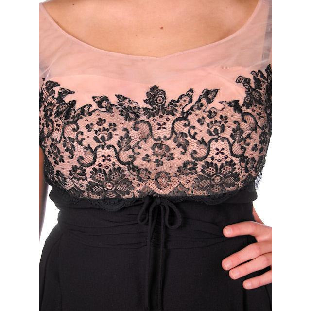 Vintage Black /Pink Rayon & Lace Cocktail Hobble Dress Wiggle Train 1950s 40-30-43 Women's The Best Vintage Clothing