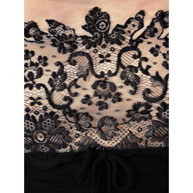 Vintage Black /Pink Rayon & Lace Cocktail Hobble Dress Wiggle Train 1950s 40-30-43 Women's The Best Vintage Clothing