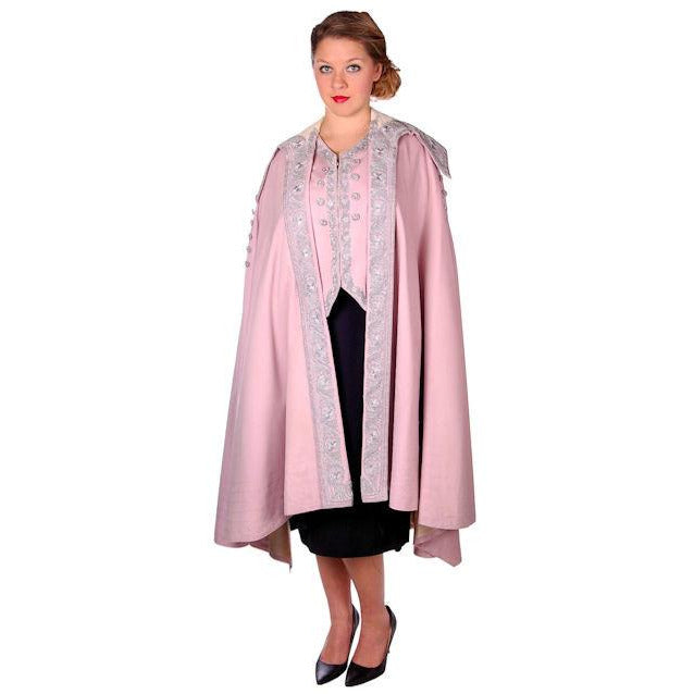 Vintage Pale Pink Titanic Era Cape Wool/Silver Metal Soutache S.Ungar Label RARE - The Best Vintage Clothing
 - 1