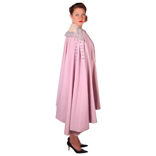 Vintage Pale Pink Titanic Era Cape Wool/Silver Metal Soutache S.Ungar Label RARE Women's vendor-unknown
