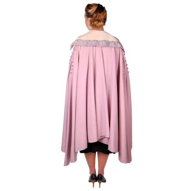 Vintage Pale Pink Titanic Era Cape Wool/Silver Metal Soutache S.Ungar Label RARE Women's vendor-unknown