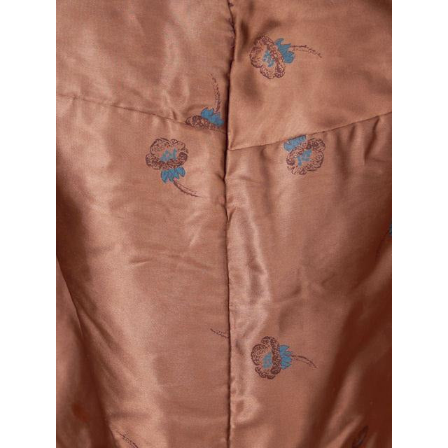 Vintage Stole Brown Muskrat Stole Pretty Satin Printed Flowers Lining 1950s Women's The Best Vintage Clothing