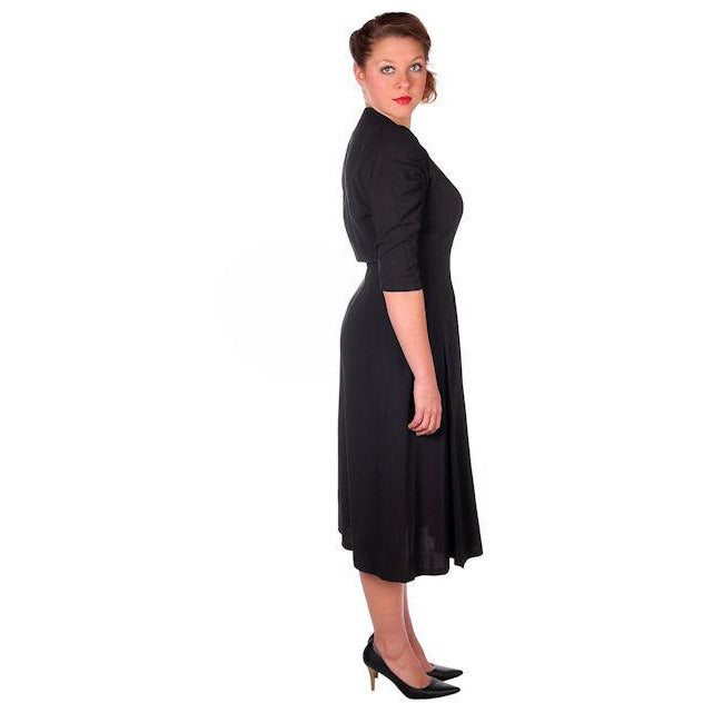 VTG 50s Jeanne Lanvin/Castillo Black Rayon Cocktail Dress Unique Sleeves M 42-31-43 Cart2cart Lanvin