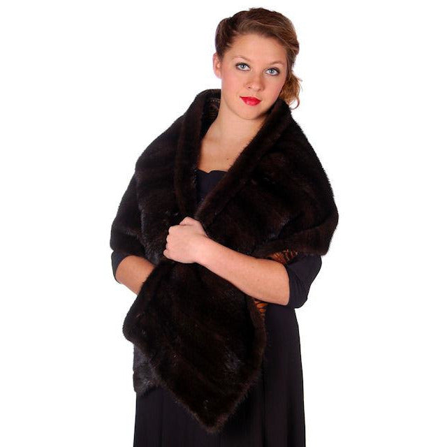 Vintage Stole Dark Brown Mink Extension Mod Print Lining Zipper 1970s Women's vendor-unknown