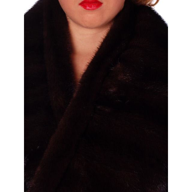 Vintage Stole Dark Brown Mink Extension Mod Print Lining Zipper 1970s Women's vendor-unknown