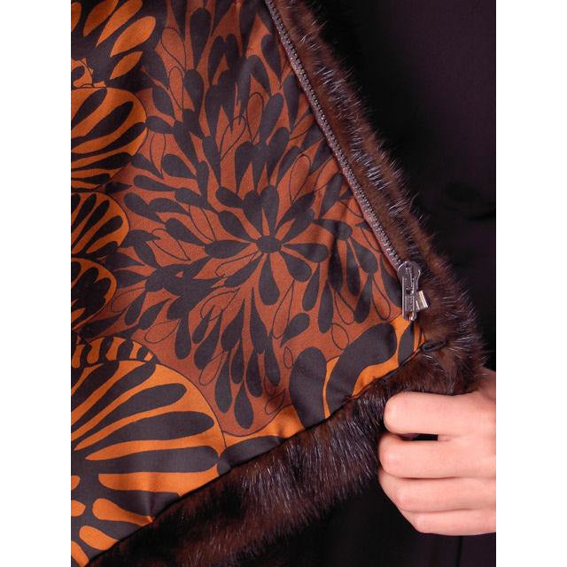 Vintage Stole Dark Brown Mink Extension Mod Print Lining Zipper 1970s Women's vendor-unknown