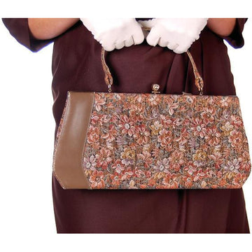 Vintage Brown Metallic Floral Tapestry Bag Purse Long 1950s Handbags vendor-unknown