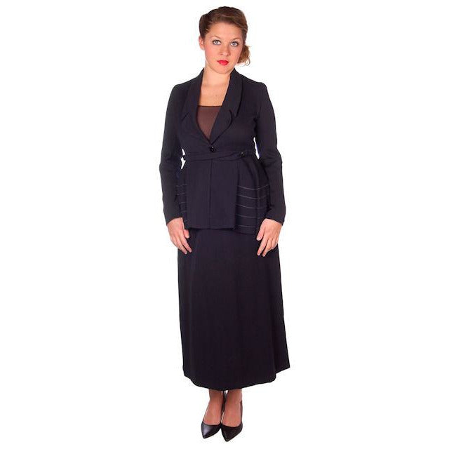 Ladies Titanic Era Vintage Navy Wool Walking Suit 1912 Printed Silk Lining 38-28-40 M Women's The Best Vintage Clothing