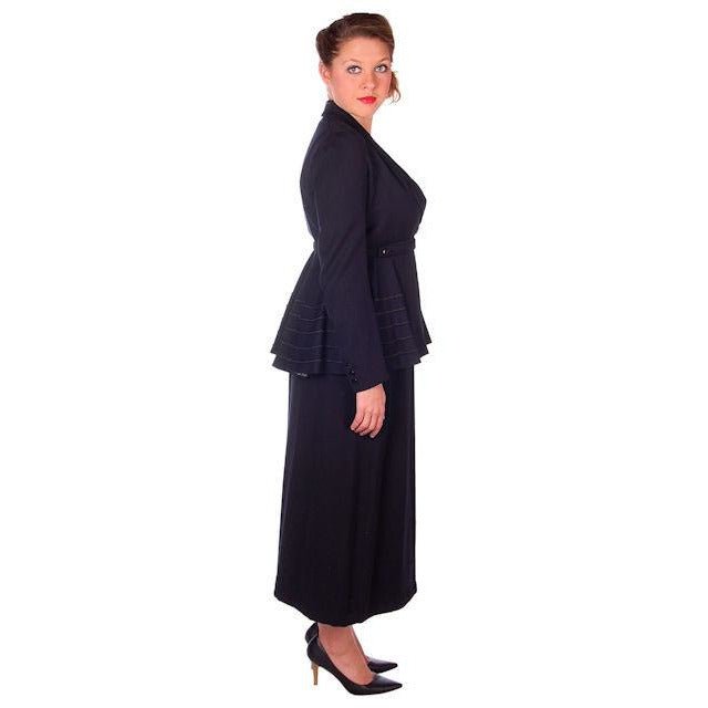 Ladies Titanic Era Vintage Navy Wool Walking Suit 1912 Printed Silk Lining 38-28-40 M Women's The Best Vintage Clothing