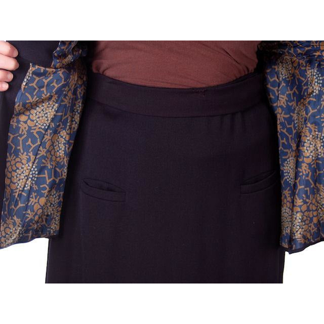 Ladies Titanic Era Vintage Navy Wool Walking Suit 1912 Printed Silk Lining 38-28-40 M Women's The Best Vintage Clothing