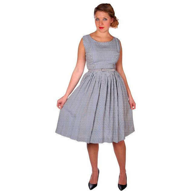 Vintage Day Dress Navy Gingham & Linen Jacket 1950s 41-30-Free Cart2cart The Best Vintage Clothing