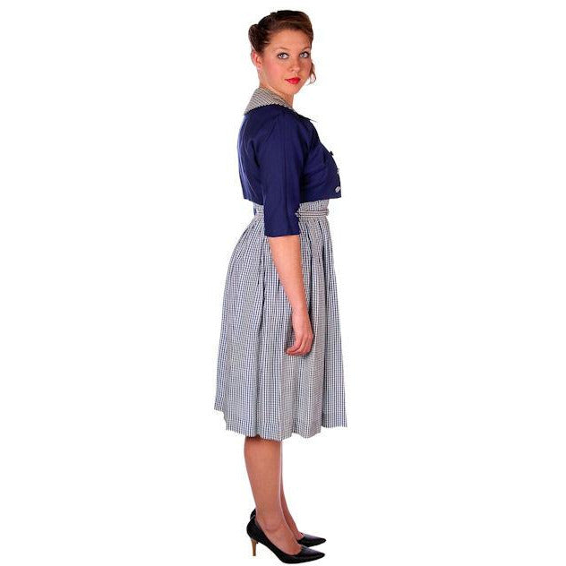 Vintage Day Dress Navy Gingham & Linen Jacket 1950s 41-30-Free Cart2cart The Best Vintage Clothing