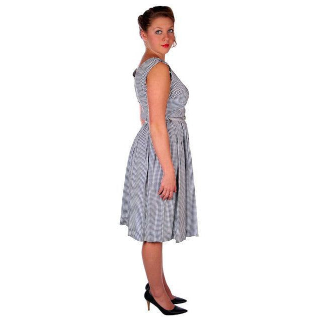 Vintage Day Dress Navy Gingham & Linen Jacket 1950s 41-30-Free Cart2cart The Best Vintage Clothing