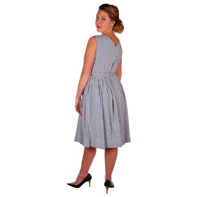Vintage Day Dress Navy Gingham & Linen Jacket 1950s 41-30-Free Cart2cart The Best Vintage Clothing
