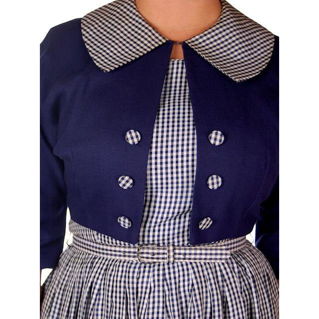 Vintage Day Dress Navy Gingham & Linen Jacket 1950s 41-30-Free Cart2cart The Best Vintage Clothing