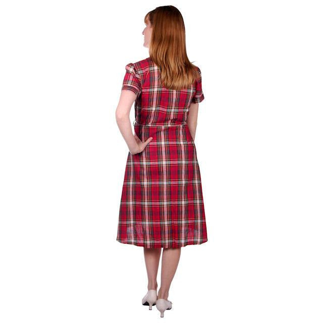 Vintage Dress Shirtdress Cotton Red/Navy Plaid 1940s Penneys 36-30-49 Cart2cart Penneys