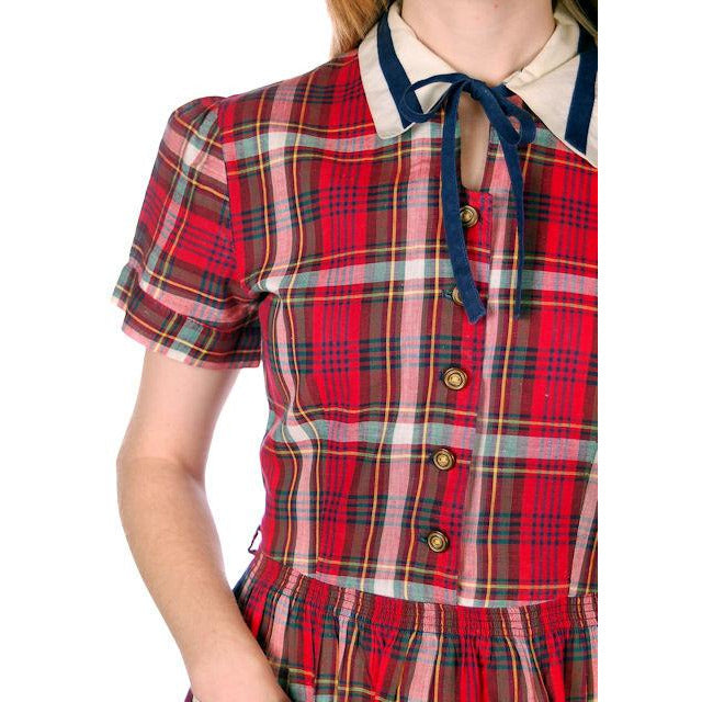 Vintage Dress Shirtdress Cotton Red/Navy Plaid 1940s Penneys 36-30-49 Cart2cart Penneys