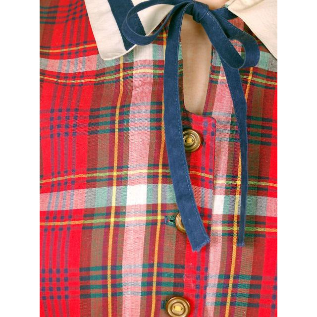 Vintage Dress Shirtdress Cotton Red/Navy Plaid 1940s Penneys 36-30-49 Cart2cart Penneys