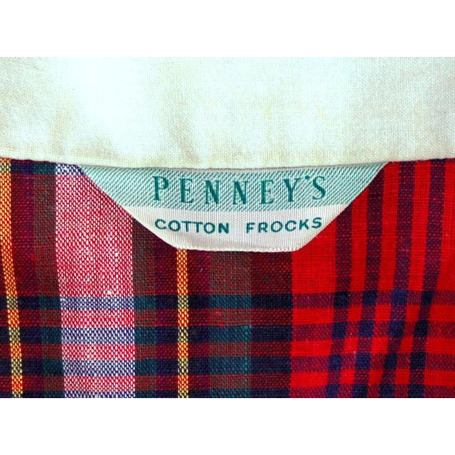 Vintage Dress Shirtdress Cotton Red/Navy Plaid 1940s Penneys 36-30-49 Cart2cart Penneys