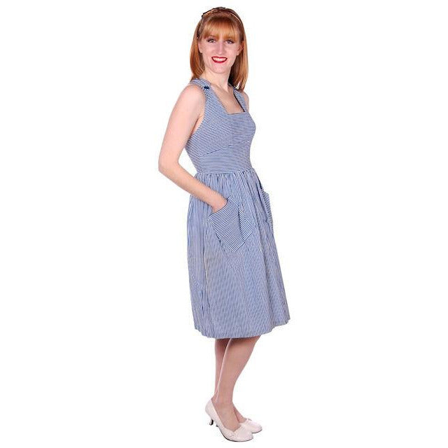 Vintage Cotton Pin Striped Jumper Sundress Criss-Cross Back 1940s NWOT 32-26-46 Cart2cart The Best Vintage Clothing