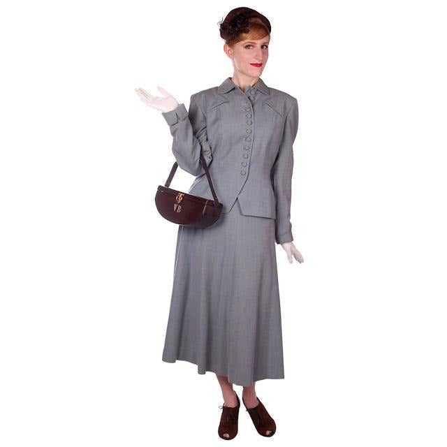 Vintage Dusty Light Blue  Wool Ladies Suit 1940s Wasp Waist 38B 27W - The Best Vintage Clothing
 - 1