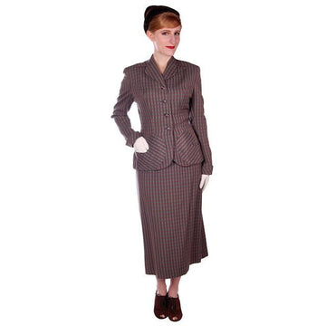 Vintage Green/Taupe/Gray Wool Gab Ladies Suit 1940s Detailed Pockets 36B 23W Cart2cart The Best Vintage Clothing