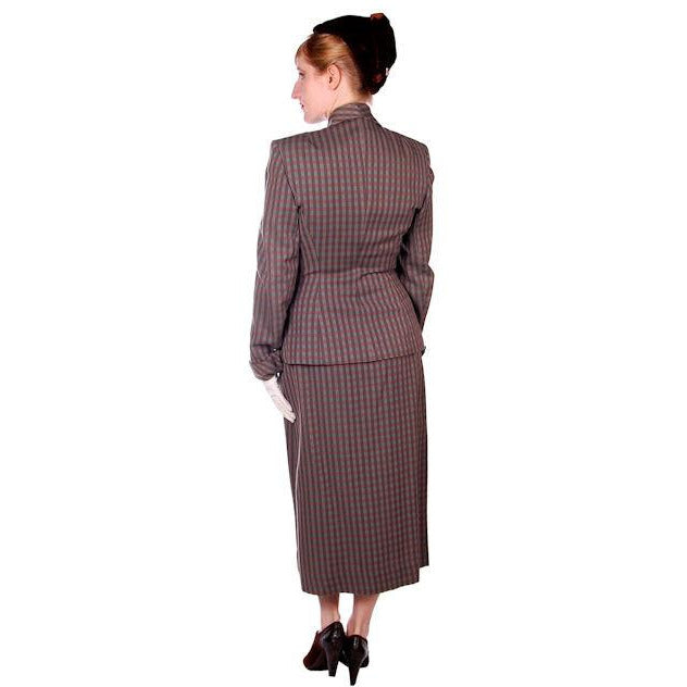 Vintage Green/Taupe/Gray Wool Gab Ladies Suit 1940s Detailed Pockets 36B 23W Cart2cart The Best Vintage Clothing