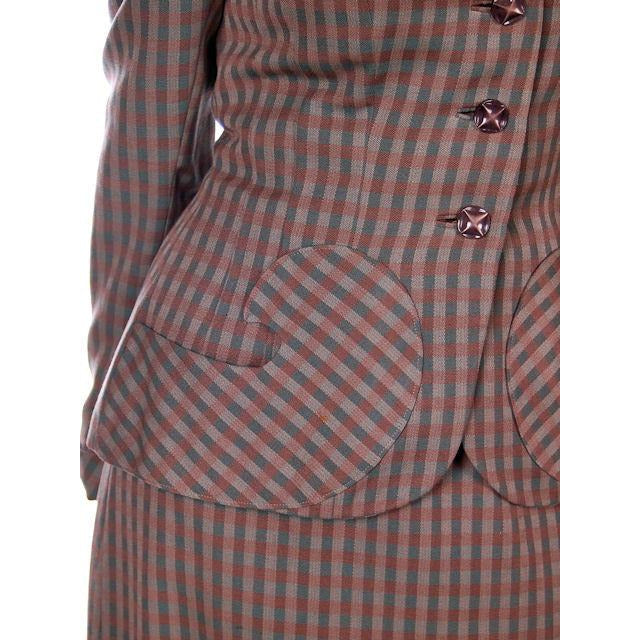 Vintage Green/Taupe/Gray Wool Gab Ladies Suit 1940s Detailed Pockets 36B 23W Cart2cart The Best Vintage Clothing